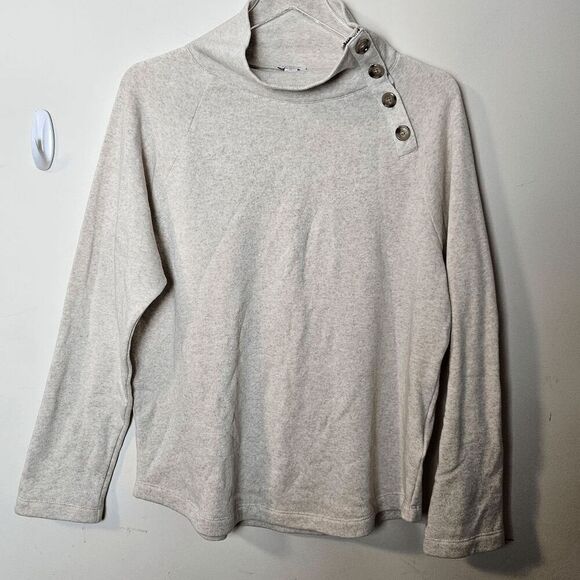 J. Crew Wide Button Collar Long Sleeve Tunic Sweater BT357 Women's Cream Size Me - Picture 1 of 5